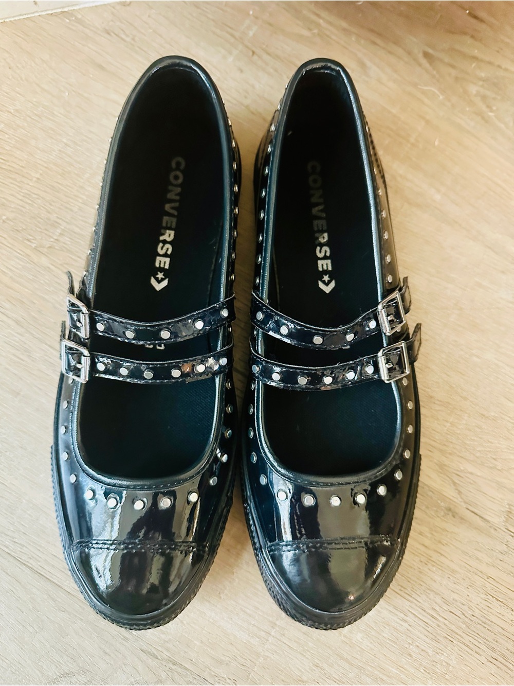 Converse Chuck Taylor All Star Dainty Mary Jane Studded Black Patent Shoes - Picture 2 of 7